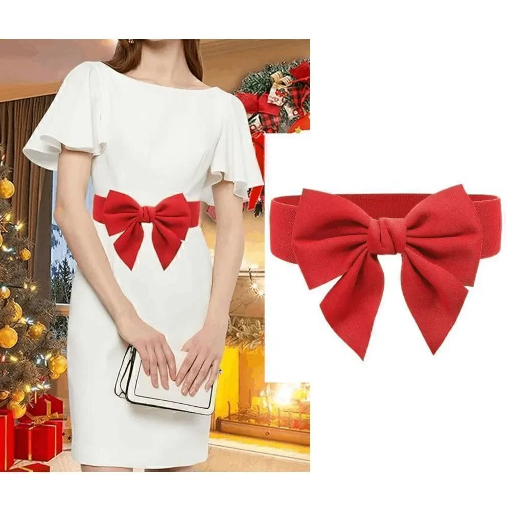 🎀 Red Bow Decor Elastic Stretchy Wide Corset Belt SIZE L-XL NEW